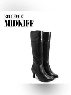 Fluevog Bellevue Midkiff tall knee-high black leather zip up heeled boot - 7